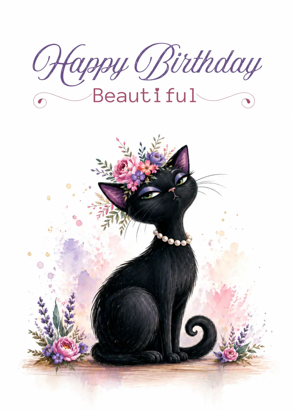 Free Happy Birthday Beautiful eCard – Elegant Cat Design — Birthday eCard